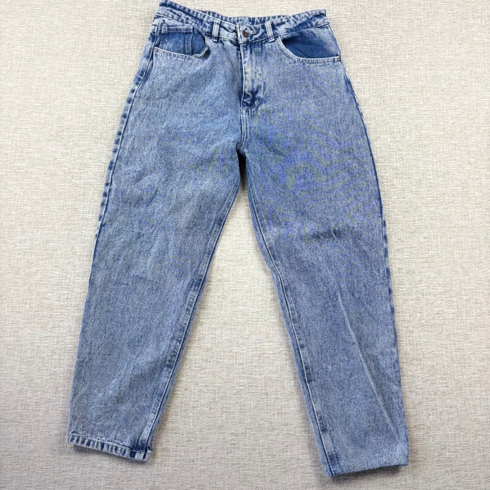 GLOX Vintage Acid Wash High Waisted Mom Jeans Womens Size 12 Blue Tapered Leg